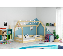 Dětská postel DOMEK 1 s matrací, Přírodní