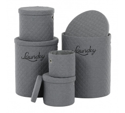 Koš prádelní - látka, kulatý, šedý, cena za sadu 5 ks
