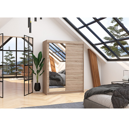 Posuvná skříň se zrcadlem BIANCO 150 Truffle+Truffle