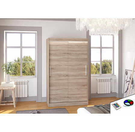 Posuvná skříň s LED osvětlením COLLIN 120 Truffle+Truffle Posuvná skříň s LED osvětlením COLLIN 120 Truffle+Truffle
