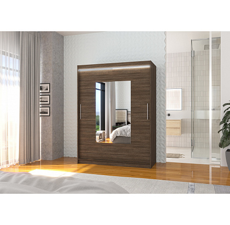Posuvná skříň se zrcadlem a LED osvětlením DORRIGO 150 Choco+Choco