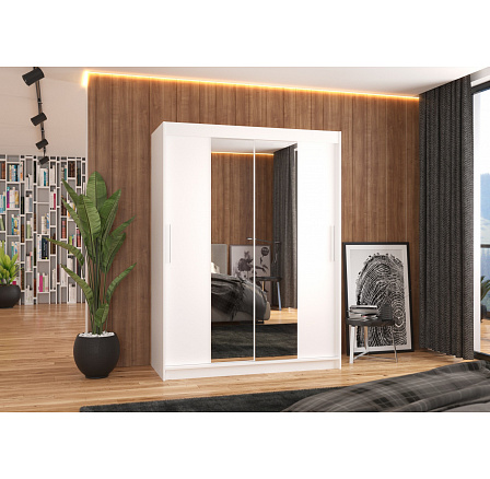 Posuvná skříň se zrcadlem INESS 150 Bílá+Bílá