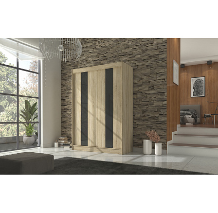 Posuvná skříň s lacobelem KAREN 150 Sonoma+Černý Lacobel Posuvná skříň s lacobelem KAREN 150 Sonoma+Černý Lacobel