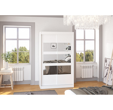 Šatní skříň s posuvnými dveřmi a zrcadlem KOLORADO 120 Bílá+Bílá