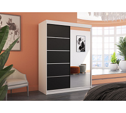 Šatní skříň s posuvnými dveřmi a zrcadlem LIMBO 150 Bílá+Černá