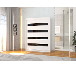 Posuvná skříň s lacobelem MARTINEZ 150 Bílá+Černý Lacobel