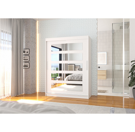 Posuvná skříň se zrcadlem MURANI 150 Bílá+Bílá