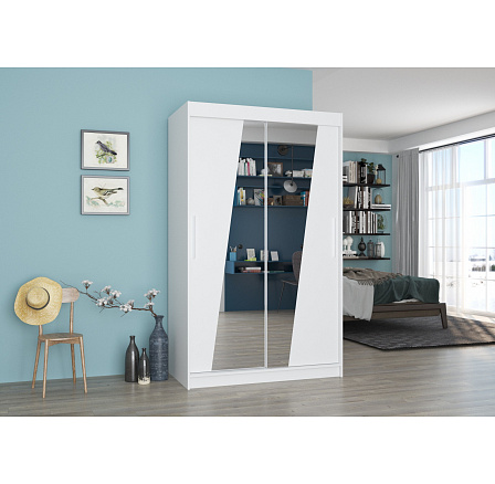 Šatní skříň s posuvnými dveřmi a zrcadlem TEXAS 120 Bílá+Bílá