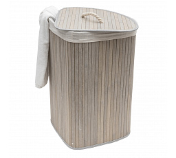 Koš prádelní - bambusový, rohový s víkem, šedý