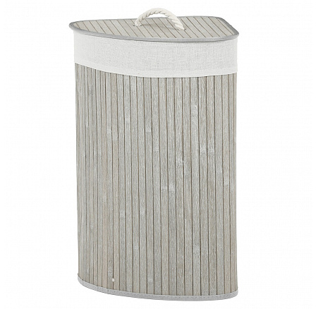 Koš prádelní - bambusový, rohový s víkem, šedý Koš prádelní - bambusový, rohový s víkem, šedý