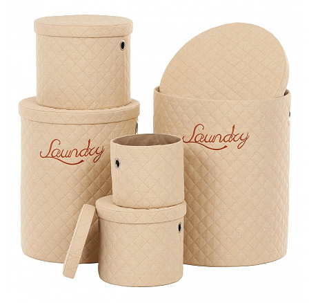 Koš prádelní - látka, kulatý, béžový, cena za sadu 5 ks