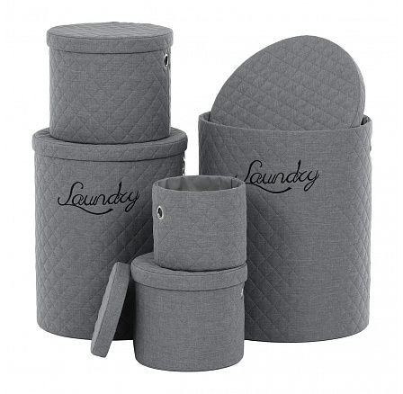 Koš prádelní - látka, kulatý, šedý, cena za sadu 5 ks Koš prádelní - látka, kulatý, šedý, cena za sadu 5 ks