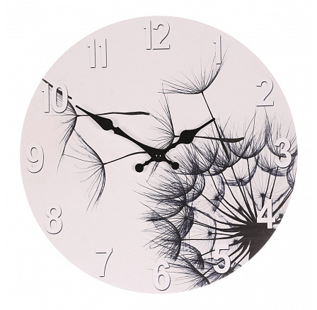 Hodiny nástěnné - pr. 34 cm, MDF, pampeliška, černo-bílé