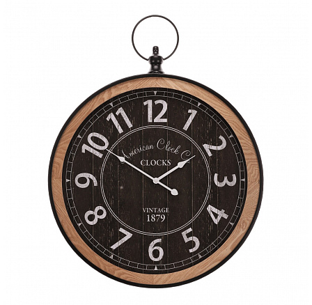 Hodiny nástěnné - pr. 58 cm, kov a dřevo, styl kapesních hodinek