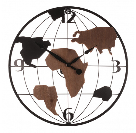 Hodiny nástěnné - pr. 40 cm, kov a MDF, motiv světadílů