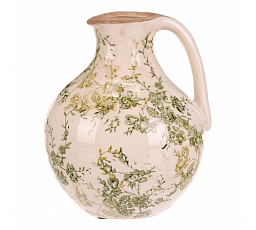 Váza keramická - džbánek, retro, zelené květy, vel. M