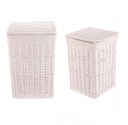 Koš prádelní - proutěný, s víkem, bílý, cena za sadu 2 ks Koš prádelní - proutěný, s víkem, bílý, cena za sadu 2 ks