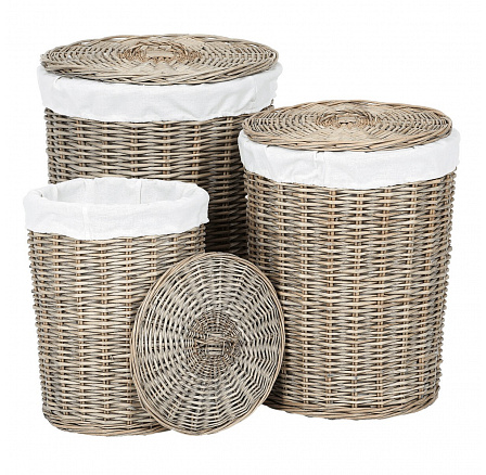 Koš proutěný - prádelní, s víkem, šedý, cena za sadu 3 ks Koš proutěný - prádelní, s víkem, šedý, cena za sadu 3 ks