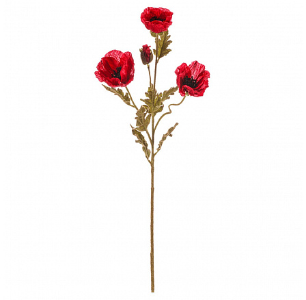 Vlčí mák - umělý řezaný, 3 květy a poupě, červený