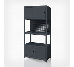 Kovový regál s antracitovými skříňkami: JOHNNY, 1800 x 800 x 420 mm