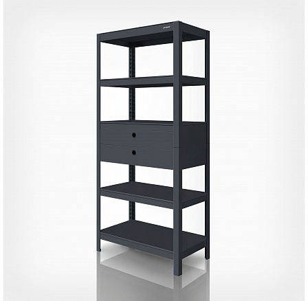 Kovový regál se zásuvkami antracitový: JOHNNY, 1800 x 800 x 420 mm