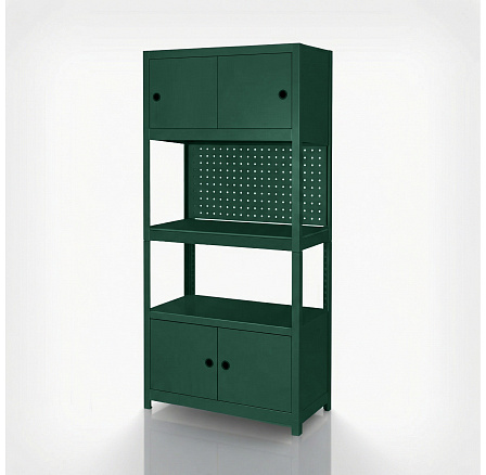 Kovový regál se skříňkami zelený: JOHNNY, 1800 x 800 x 420 mm