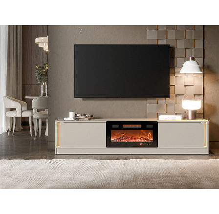 TV komoda MIZU s elektrickým krbem a osvětlením, kašmír