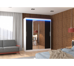 Posuvná skříň se zrcadlem a LED osvětlením DALLAS 180 Bílá+Černá