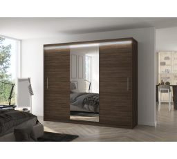 Posuvná skříň se zrcadlem a LED osvětlením DENIS 250 Choco+Choco