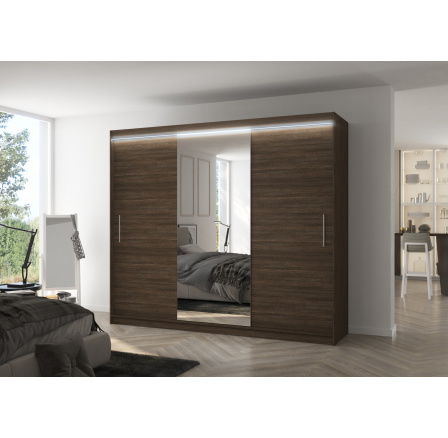 Posuvná skříň se zrcadlem a LED osvětlením DENIS 250 Choco+Choco Posuvná skříň se zrcadlem a LED osvětlením DENIS 250 Choco+Choco