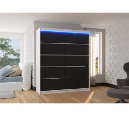 Šatní skříň s posuvnými dveřmi a LED osvětlením SPECTRA 180 Bílá+Černá