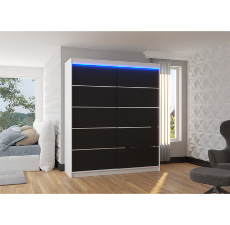 Šatní skříň s posuvnými dveřmi a LED osvětlením SPECTRA 180 Bílá+Černá Šatní skříň s posuvnými dveřmi a LED osvětlením SPECTRA 180 Bílá+Černá