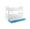 Dětská patrová postel ERYK 3 s přistýlkou 90x200 cm, bez matrace, Bílá/Modrá