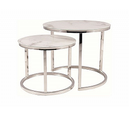 Konferenční stůl ATLANTA B II - set 2 stolů, Efekt bílého mramoru/chrom