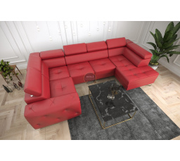 Rohová sedací souprava ORION MAX II s funkcí spaní 165x350x185 cm přírodní kůže - červená kůže, levá