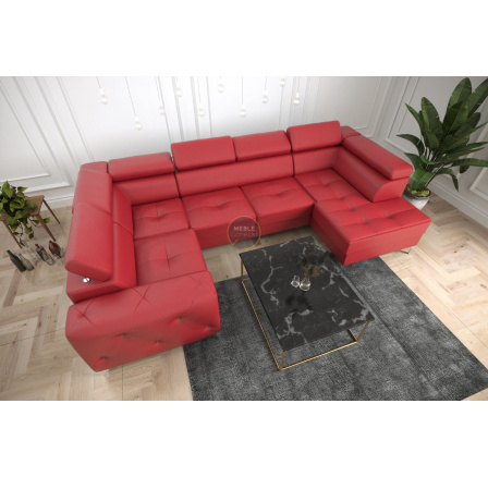 Rohová sedací souprava ORION MAX II s funkcí spaní 165x350x185 cm přírodní kůže - červená kůže, levá