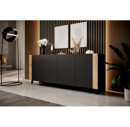 Komoda FARO, matná černá/ matná černá/ dub craft Komoda FARO, matná černá/ matná černá/ dub craft