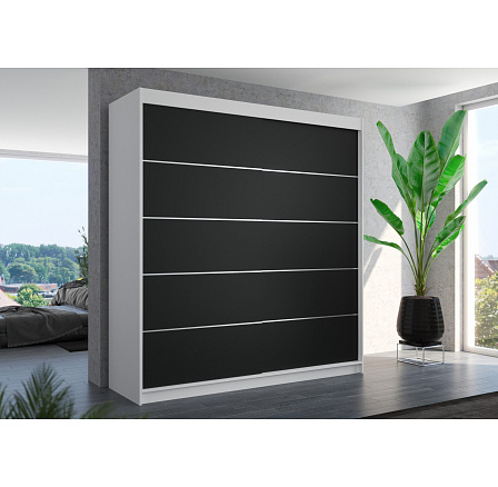 Šatní skříň s posuvnými dveřmi ESTEVA 200 Bílá+Černá