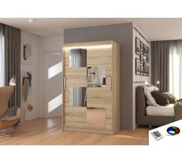 Posuvná skříň se zrcadlem a LED osvětlením LUGANO 120 Sonoma+Sonoma