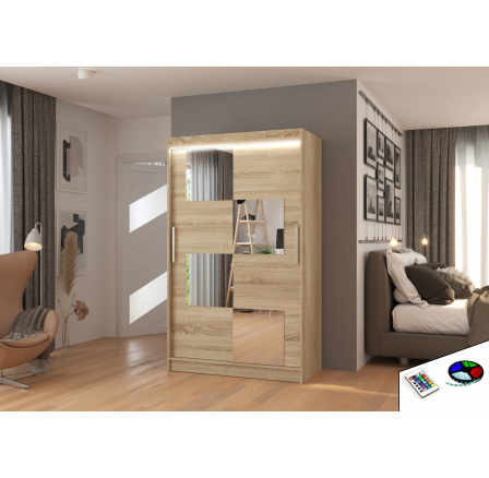 Posuvná skříň se zrcadlem a LED osvětlením LUGANO 120 Sonoma+Sonoma