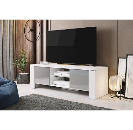 TV komoda WEST, bílá / šedý lesk