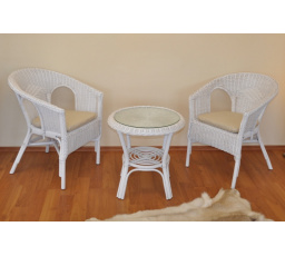 Ratanová sedací souprava Fabion bílá polstry béžový melír