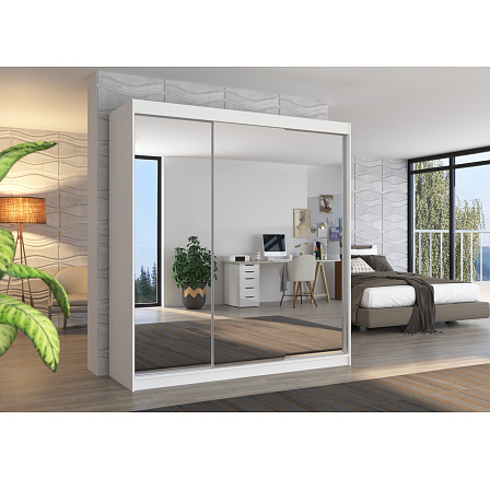 Posuvná skříň se zrcadlem AUSTIN 200 Bílá+Bílá