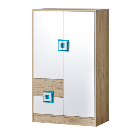 Komoda NICO 07, Světlý Dub/Bílá/Tyrkys