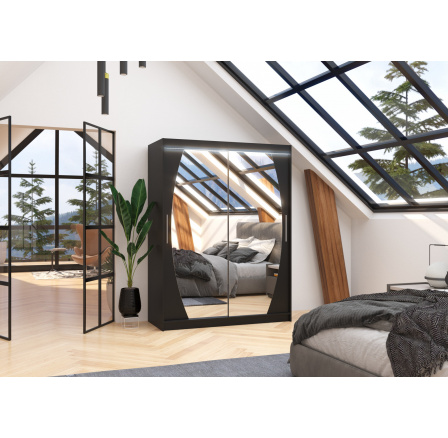 Posuvná skříň se zrcadlem a LED osvětlením ALEN 150 Černá+Černá