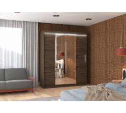 Posuvná skříň se zrcadlem a LED osvětlením DALLAS 180 Choco+Choco