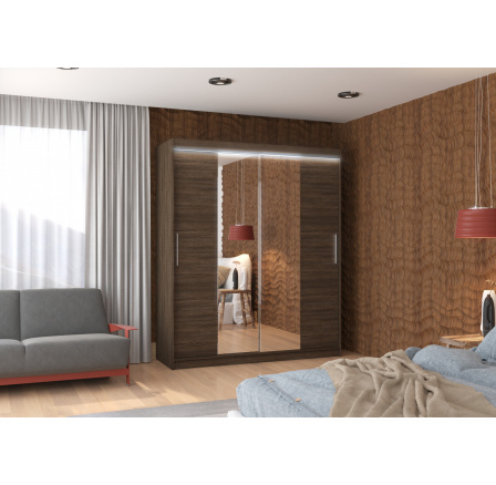 Posuvná skříň se zrcadlem a LED osvětlením DALLAS 180 Choco+Choco