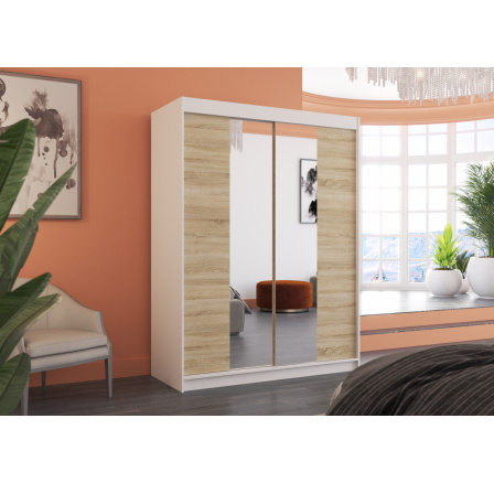 Posuvná skříň se zrcadlem FEVER 150 Bílá+Sonoma