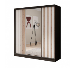 Šatní skříň s posuvnými dveřmi a zrcadlem Ida 200 Černá+Bílá