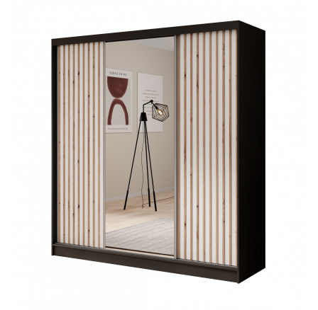 Šatní skříň s posuvnými dveřmi a zrcadlem Ida 200 Černá+Bílá